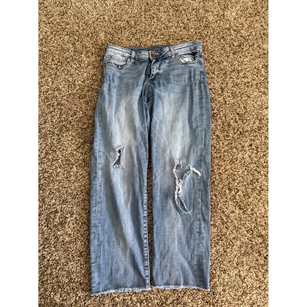 Kut from the Kloth Distressed Straight Leg Womens Grunge Jeans Blue Raw Hem 8